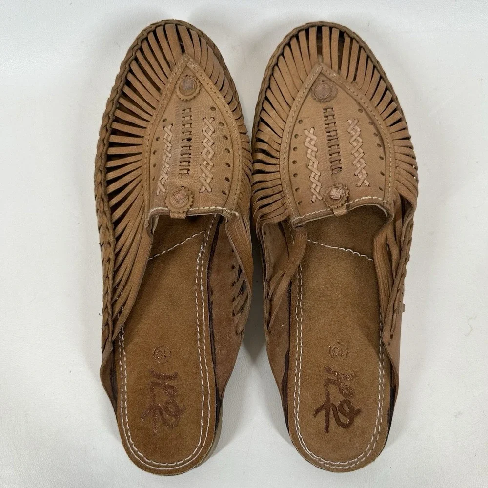 Desi Hangover slide shoes loafers Woven brown leather men's size‎ 10 With Bag